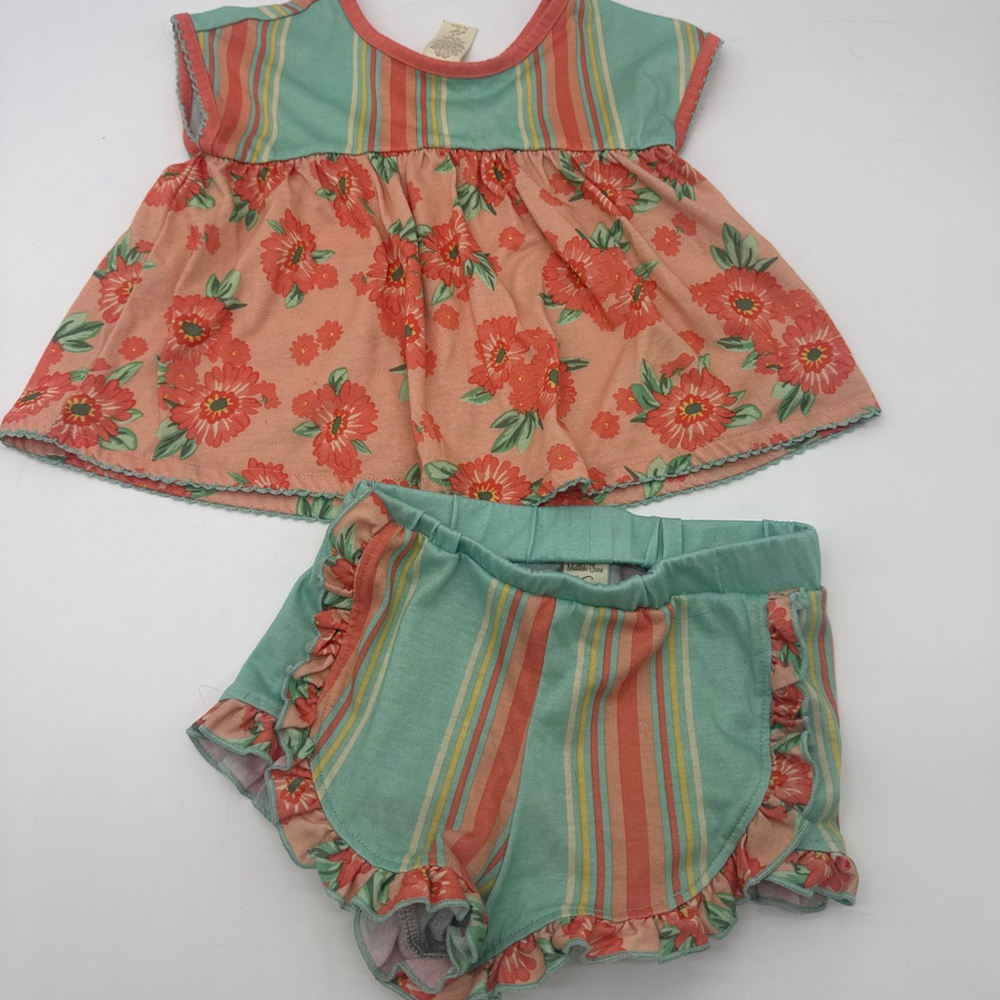MATILDA JANE PJs Matching Set 2T Orange Teal Floral Striped
